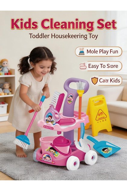 Kids Pretend Play Cleaning Toy Set Toddler Broom Mop For Boys Girls Birthday Gift