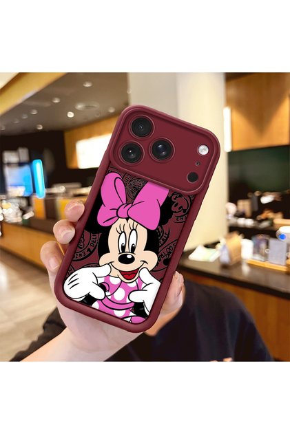 iPhone 17 Pro Compatible Case Camera Protector Cartoon Pattern Maroon Lover Couple Silicone Phone Case