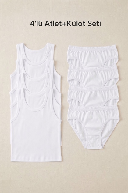 Boy's 100% Cotton 4-Piece Undershirt + Underpants Set