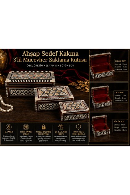 Wooden Inlaid 3-Piece Jewelry Storage Box – Special Edition Handmade