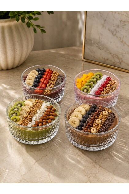 4-Piece Wide Bowl Crystal Glass Bowl