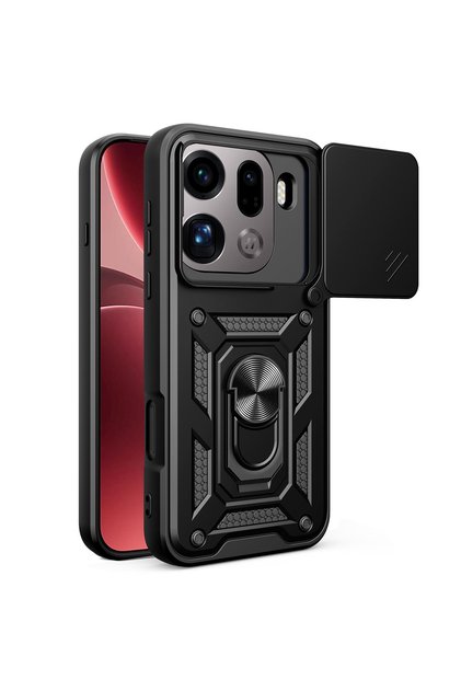 Case Compatible with Oppo Find X9 Pro with Sliding Camera Protection, Ring and Magnet Tank Cover Black