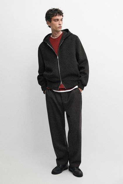 %100 yün çizgili relaxed fit pantolon
