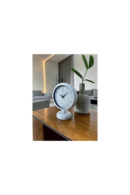 ELEGANT BEYAZ METAL DEKORATİF MASA SAATİ 25X20 CM