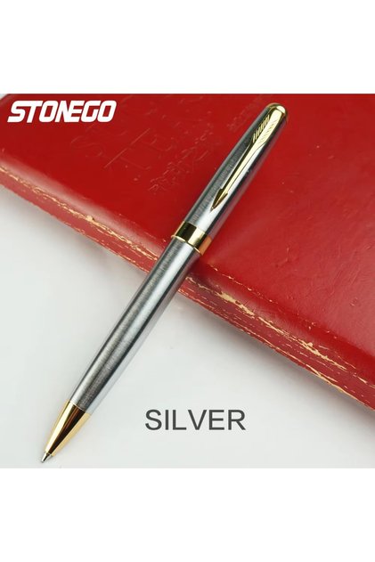 قلم حبر جاف من الجلد الصناعي STONEGO فضي من طراز C، مضاد للانزلاق وقابل للسحب، وكتابة سلسة
