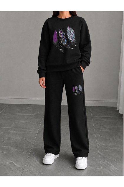 Feather Printed Women's Tube-Collar Bottom/Top Sweat Suit