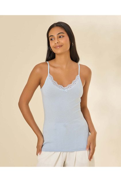 Women Blue Lace Trim Vest
