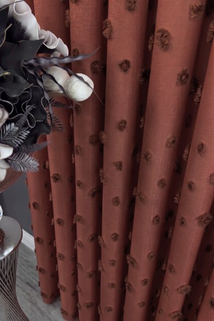 Tile Pompom Puffy Panel Background Curtain Floral Patterned 1/3 Sik Pi̇le Linen Textured Original Product