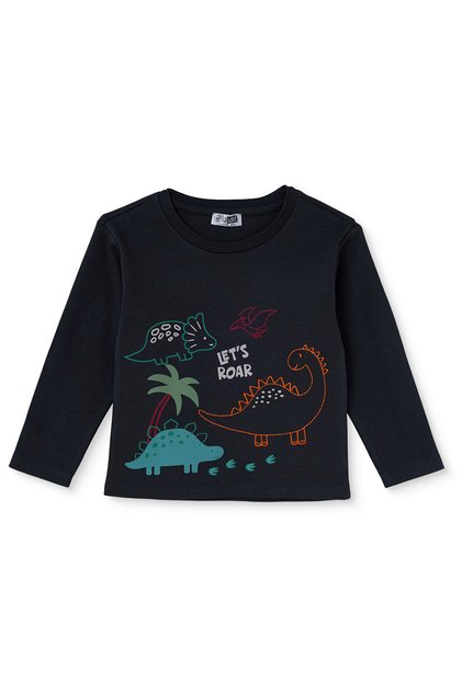 HelloBaby Erkek Bebek Tişört Dinozor Baskılı Bisiklet Yaka Long Sleeve