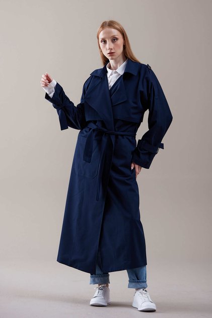 Women's Belted Long Trench Coat Oversized Cut