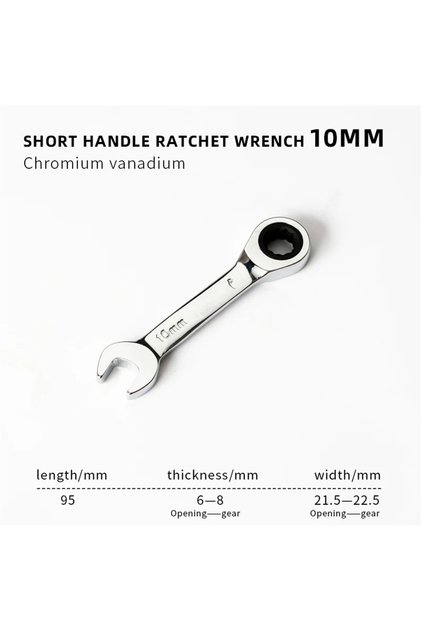 10mm 1pcs 6-19mm Short Handle Quick Ratchet Wrench 72 Teeth Multi Functional Portable Short Dual-use