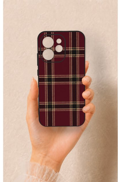 Oppo Reno 15 Pro 5g Compatible Claret Red Black Plaid Patterned Silicone Case