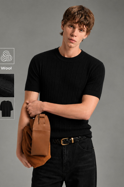 Men's Striped Knitwear T-Shirt Crew Neck Slim Fit Short Sleeve