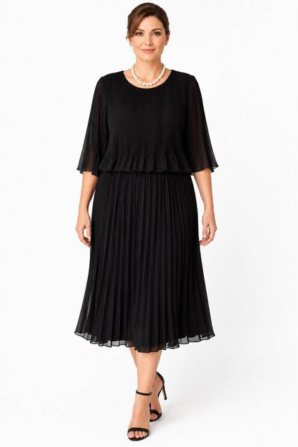 8293 PLISE SIFON BUYUK BEDEN ELBISE