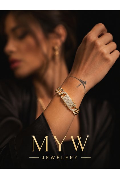 MYW JEWELERY VIP Zirkon Taşlı 316L Çelik Altın Kaplama Kararmaz Gurmet Künye Bileklik 20 cm