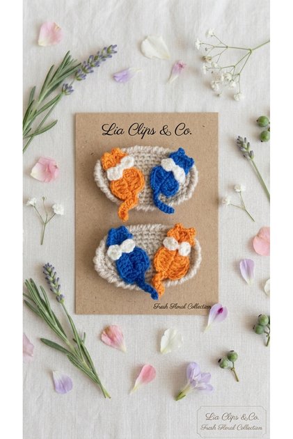Hand Knitted Set of 2 Hair Clips with Cat Figures
