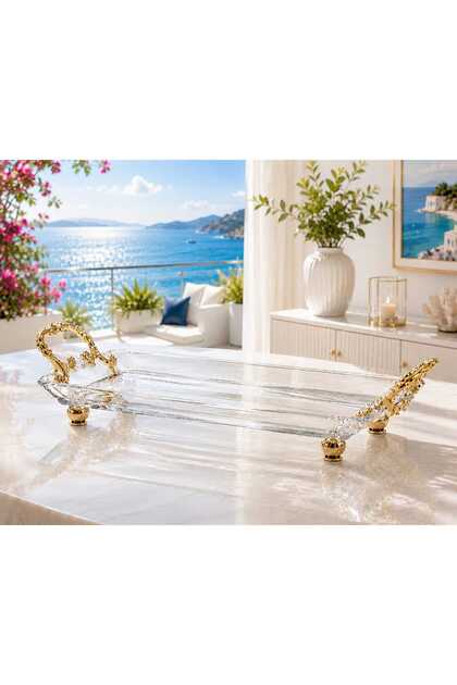1 Piece Gold Footed and Handled Glass Presentation Tray Stylish Decorative Serving Tray