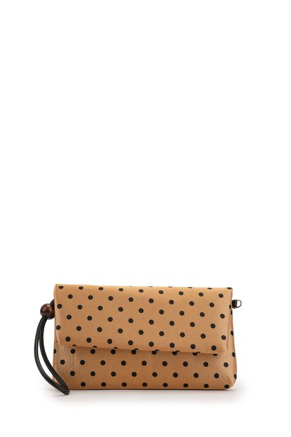 Wooden Bead Detailed Portfolio Women's Crossbody Bag Nila Mustard Polka Dot
