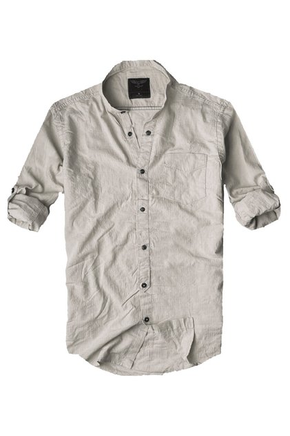 Slim Fit 100% Cotton Fabric High Collar Long Sleeve Shirt--Tan--