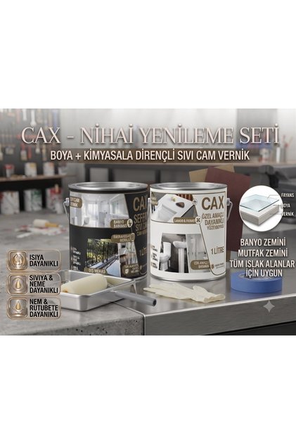 CAX 1 Litre Islak Alan Fayans Mutfak Zemin Boyası ve Kimyasala Dirençli Sıvı Cam Vernik Seti