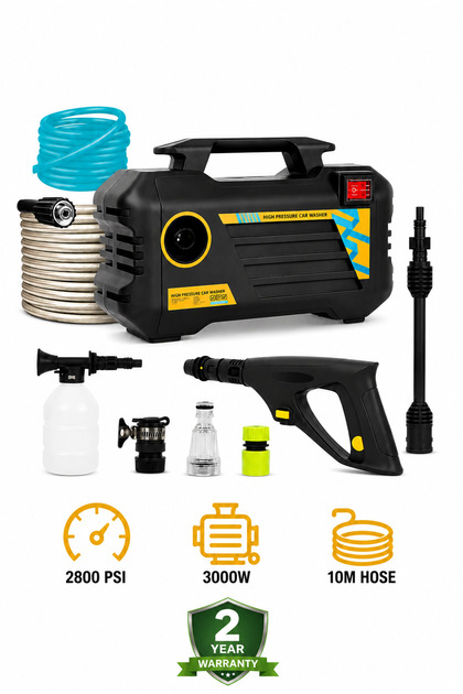 Portable Electric Pressure Washer 3000W| 2800 PSI High-Pressure Cleaner with 10M Hose| Adjustable 3-Mode Nozzle & Foam Tank for Car, Garden, Yard, Fence & Driveway