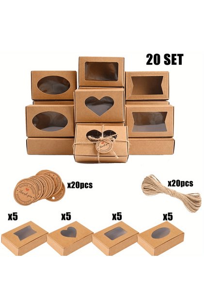 9.8x7x3cm Khaki 20set Soap Boxes with Thank You Gift Tags for Homemade Soap,Small Kraft Soap Box wit