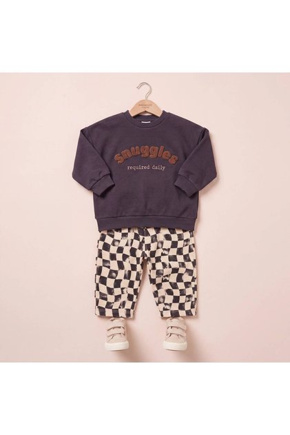 Snuggles Embroidered Checkered Oversize Set