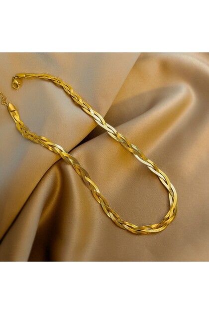 02 ANENJERY 316L Stainless Steel Tricolor Hand Braided Necklace Europe and America Cuban Chain Ladie