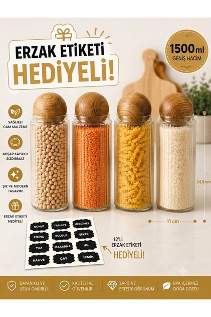 Set of 4 1500 ml Striped Glass Jars with Ball Lids – Stylish Design, Modern Appearance, and Practical Food Storage Solution