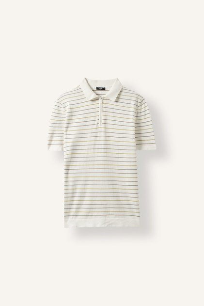 100% Cotton Standard Fit Half Zipper Striped Short Sleeve Knitwear Polo T-Shirt H9948Ax26Hs