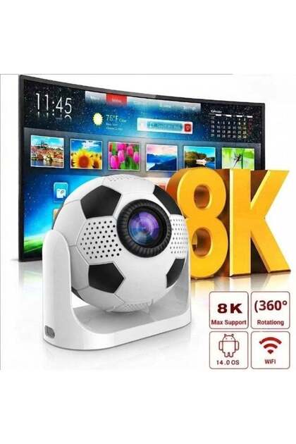 جهاز عرض 8K - جهاز عرض محمول صغير مع واي فاي وبلوتوث 180 ° جهاز عرض ذكي قابل للدوران بنظام أندرويد 14 مع تطبيقات مدمجة، مناسب للكرة القدم والأفلام والمسرح المنزلي والاستخدام الخارجي وفي غرفة النوم