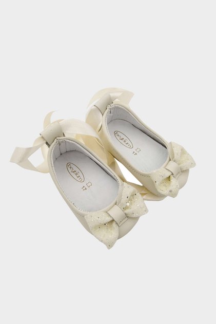 Stoned Genuine Leather Baby Girl Ballerina Cream