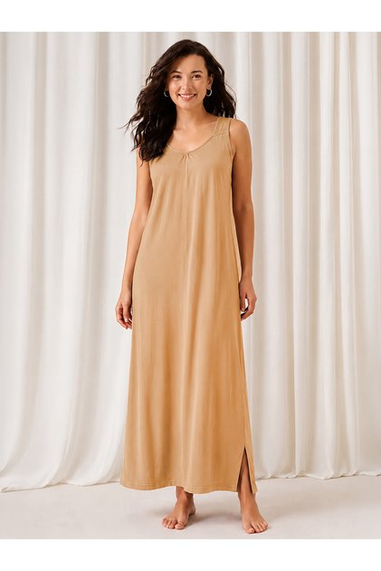Nude Cotton Blend Nightdress with Side Slit
