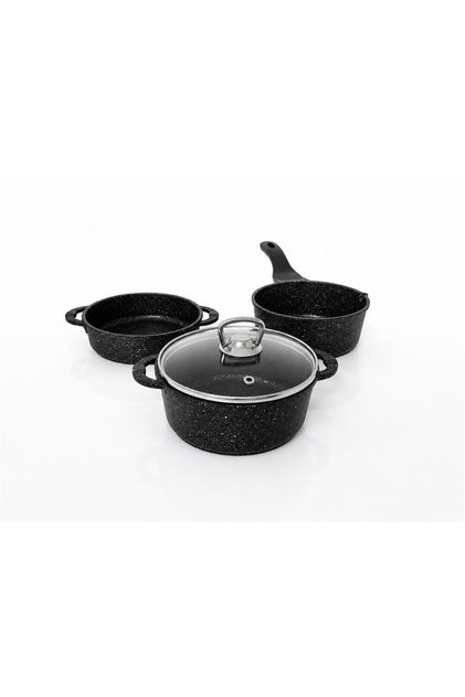 Trio Mini Biogranit Döküm Tencere Seti ( 3741 - Siyah )