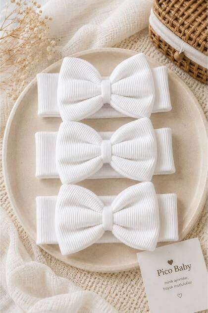Baby Girl & Child Bowknot Double Layer Bandana Set of 3 (White)