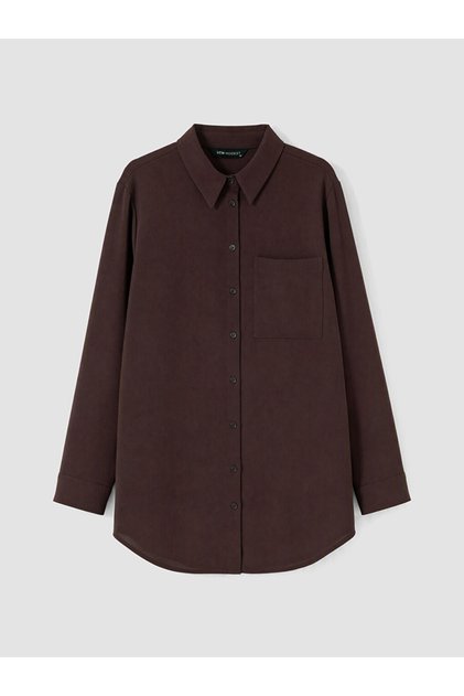 Brown Pocketed Women's Shirt Tunic