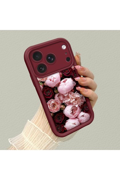 iPhone 17 Pro Max Compatible Shock-Absorbing Silicone Case with a Lot of Floral Vintage Rose Prints