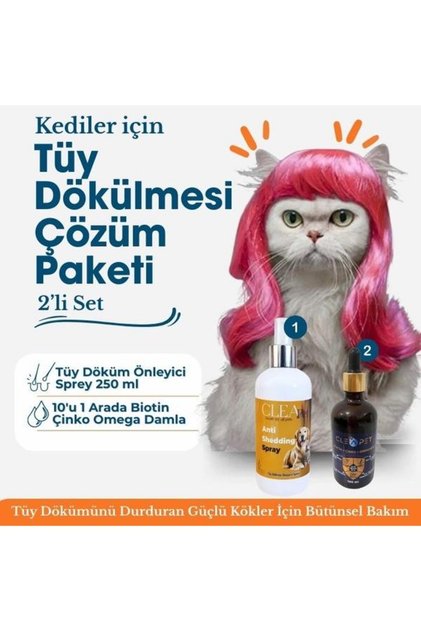 Kedi Tüy Dökülmesi Önleyici 2'li Set - Deri Bakım Çözüm Paketi