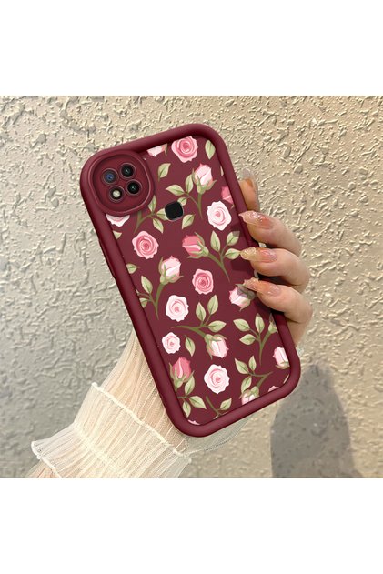 Redmi 9C/10A Compatible Burgundy Background Roses Flower Pattern Soft Silicone Shockproof Case