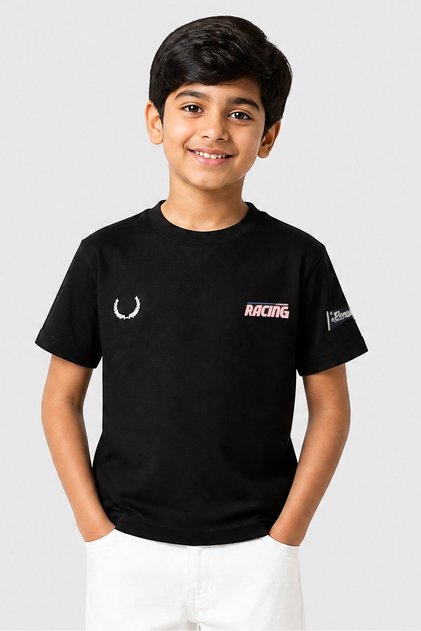 Kids Boy Graphic Print Short Sleeve T-Shirt, Black