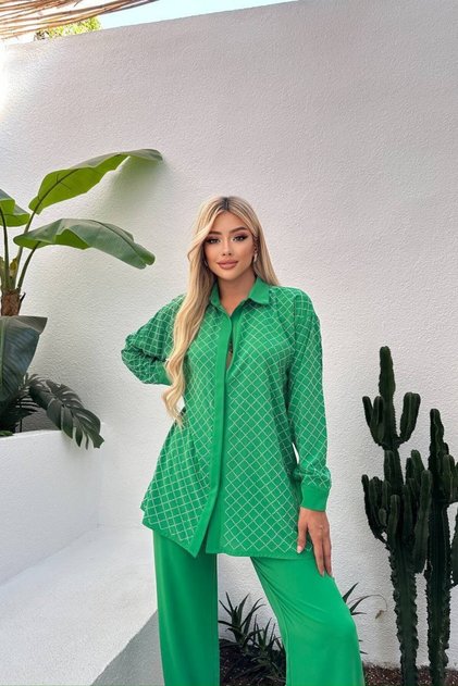 Women's Hidden Pocket Stone Embroidered Shirt and Pants Woven Fabric Two-Piece Suit Suitable for Tesettüre