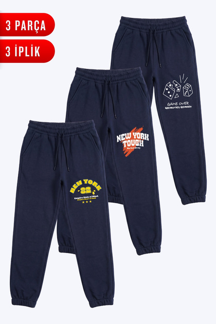 3 İplik Erkek Çocuk 3'Lü Baskılı Double Pocket Sweatpants