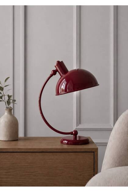 ARCO Bordo Metal Masa Lambası – Modern Ayarlanabilir Çalışma ve Okuma Lambası, E27 LED Uyumlu Hareketli Başlıklı Dekoratif Ofis ve Çalışma Masası Abajuru