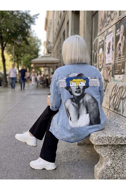 Oversize Denim Shirt with Cartoon Print on the Back - Jacket