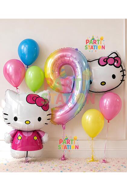Hello Kitty Concept 9-Year-Old Balloon Set - 8 Piece Hello Kitty Birthday Set