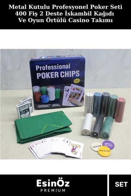 #Poker Metal Kutulu Profesyonel Poker Seti 400 Fiş 2 Deste İskambil Kağıdı Ve Oyun Örtülü Casino Takımı