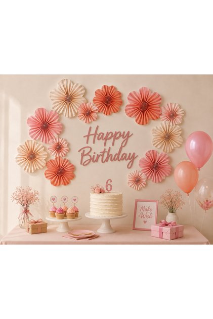 Macaron Pink Colors Flower Shaped Fan Set 9 Pieces