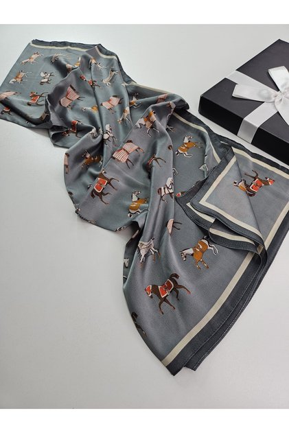 Luxury Voile Silk Shawl Hijab Foulard Scarf Shawl Horse Patterned 70 X 180 cm