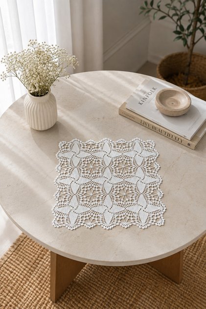Handmade Lace Coffee Table Cover 60 Number Fine Cotton Yarn 27X27.5 cm Decorative Modern Table Cloth