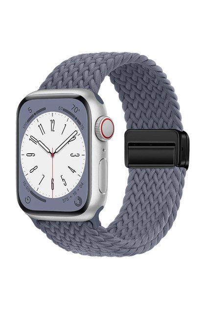 حزام مضفر رمادي فضائي مقاس 42 مم و44 مم و45 مم و49 مم لساعة Apple Watch Band مقاس 44 مم و40 مم و45 مم و49 مم و41 مم مع مشبك 38